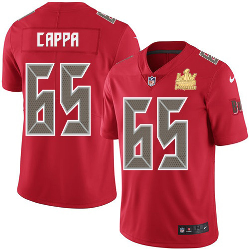 Personalized Buccaneers #65 Alex Cappa Red Men’s Super Bowl LV Champions Patch Stitched NFL Limited Rush Jersey