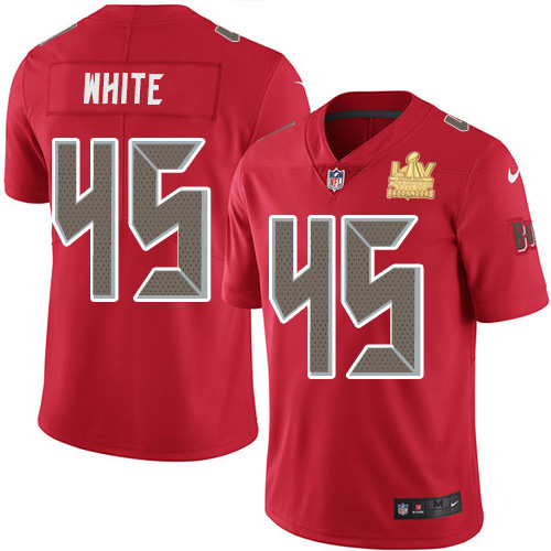 Personalized Buccaneers #45 Devin White Red Men’s Super Bowl LV Champions Patch Stitched NFL Limited Rush Jersey