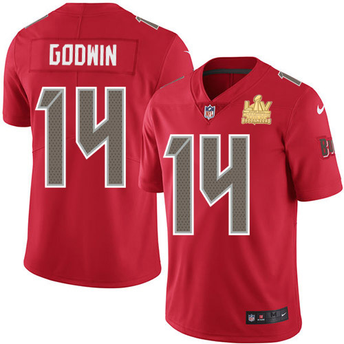 Personalized Buccaneers #14 Chris Godwin Red Men’s Super Bowl LV Champions Patch Stitched NFL Limited Rush Jersey