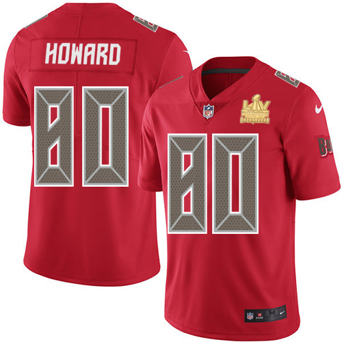 Personalized Buccaneers #80 O. J. Howard Red Men’s Super Bowl LV Champions Patch Stitched NFL Limited Rush Jersey