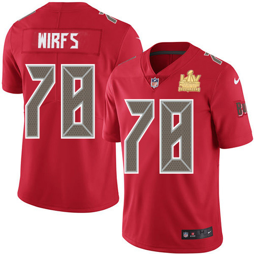 Personalized Buccaneers #78 Tristan Wirfs Red Men’s Super Bowl LV Champions Patch Stitched NFL Limited Rush Jersey