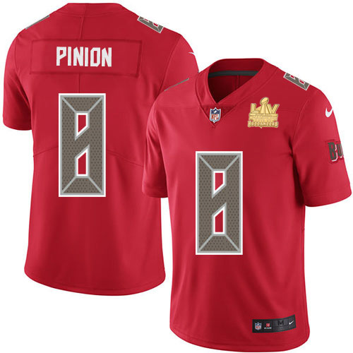 Personalized Buccaneers #8 Bradley Pinion Red Men’s Super Bowl LV Champions Patch Stitched NFL Limited Rush Jersey