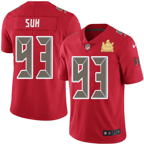Personalized Buccaneers #93 Ndamukong Suh Red Men’s Super Bowl LV Champions Patch Stitched NFL Limited Rush Jersey