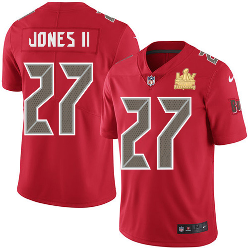 Personalized Buccaneers #27 Ronald Jones II Red Men’s Super Bowl LV Champions Patch Stitched NFL Limited Rush Jersey