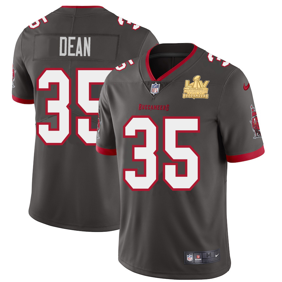 Personalized Tampa Bay Buccaneers #35 Jamel Dean Men’s Super Bowl LV Champions Patch Pewter Alternate Limited Jersey