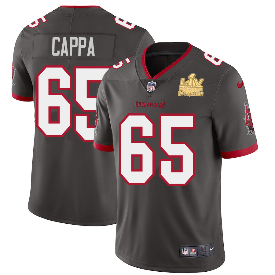 Personalized Tampa Bay Buccaneers #65 Alex Cappa Men’s Super Bowl LV Champions Patch Pewter Alternate Limited Jersey