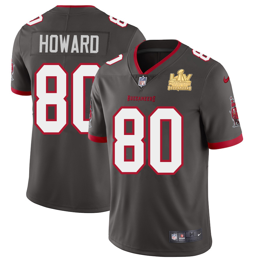 Personalized Tampa Bay Buccaneers #80 O. J. Howard Men’s Super Bowl LV Champions Patch Pewter Alternate Limited Jersey