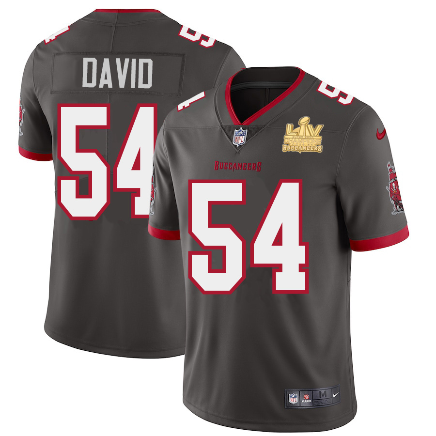 Personalized Tampa Bay Buccaneers #54 Lavonte David Men’s Super Bowl LV Champions Patch Pewter Alternate Limited Jersey