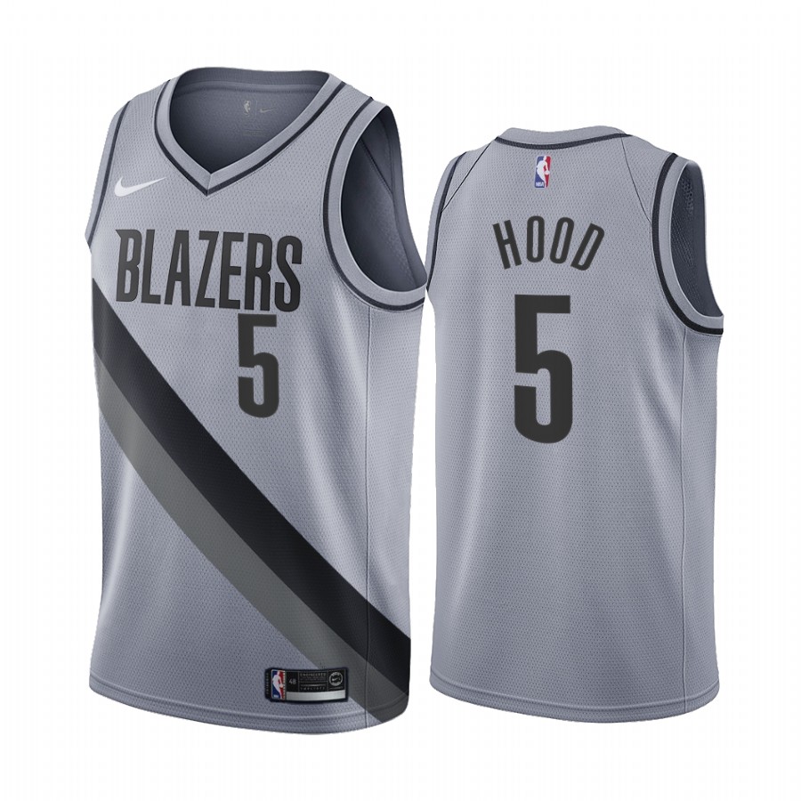Personalized Portland Trail Blazers #5 Rodney Hood Gray NBA Swingman 2020-21 Earned Edition Jersey