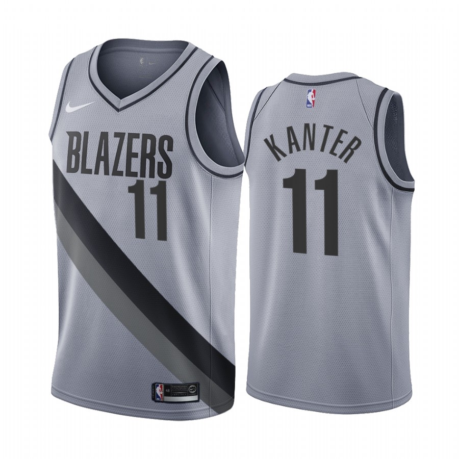 Personalized Portland Trail Blazers #11 Enes Kanter Gray NBA Swingman 2020-21 Earned Edition Jersey