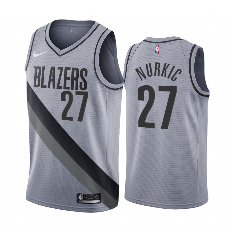 Personalized Portland Trail Blazers #27 Jusuf Nurkic Gray NBA Swingman 2020-21 Earned Edition Jersey