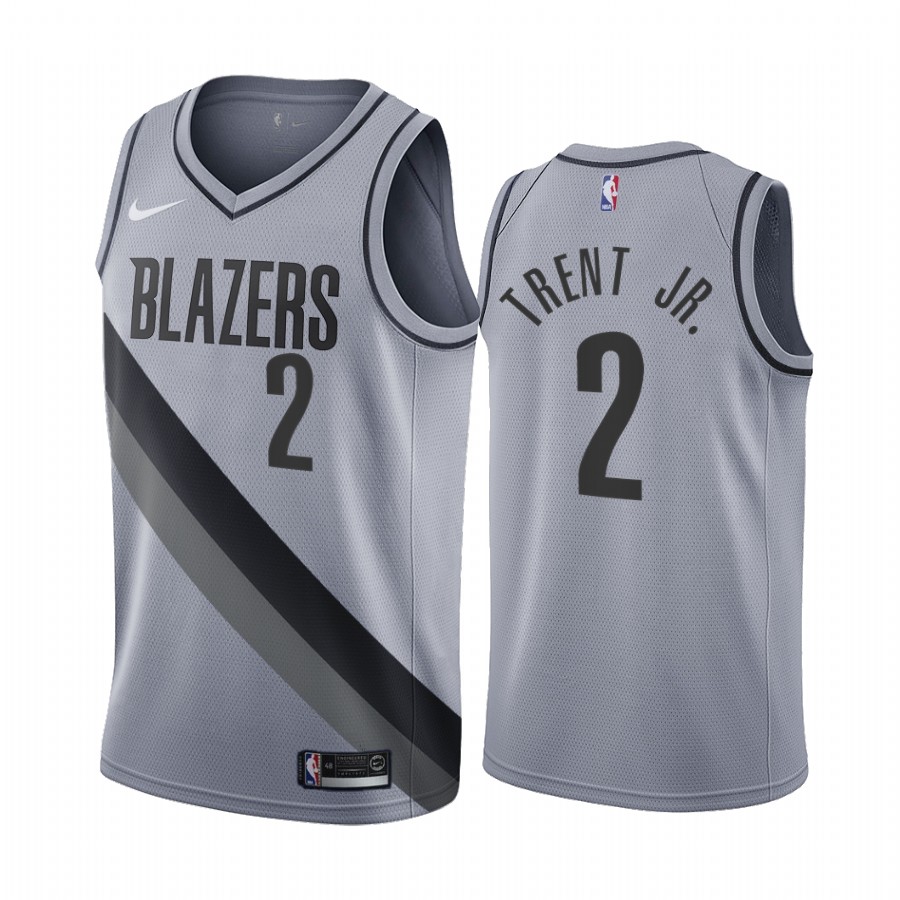 Personalized Portland Trail Blazers #2 Gary Trent Jr. Gray NBA Swingman 2020-21 Earned Edition Jersey
