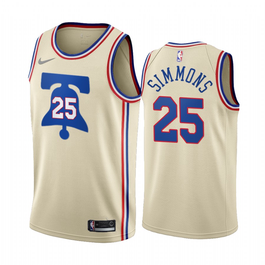 Personalized Philadelphia 76ers #25 Ben Simmons Cream NBA Swingman 2020-21 Earned Edition Jersey