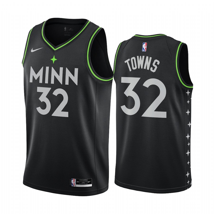 Personalized Timberwolves #32 Karl-Anthony Towns Black NBA Swingman 2020-21 City Edition Jersey