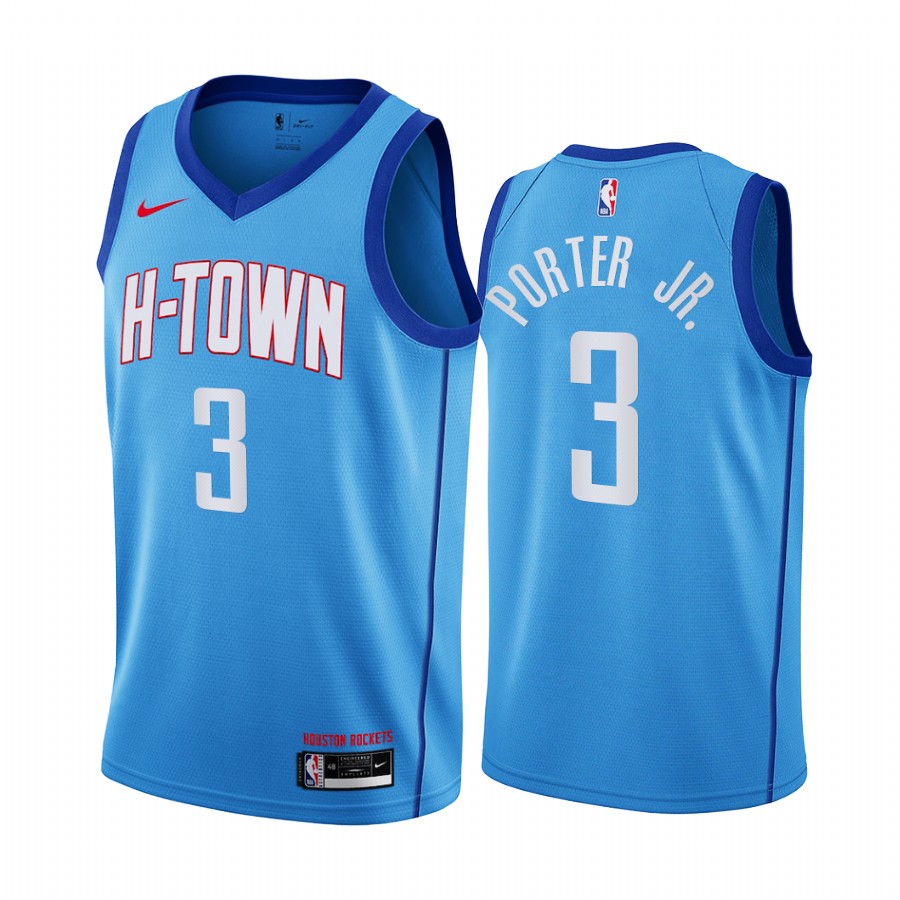Personalized Rockets #3 Kevin Porter Jr. Blue NBA Swingman 2020-21 City Edition Jersey
