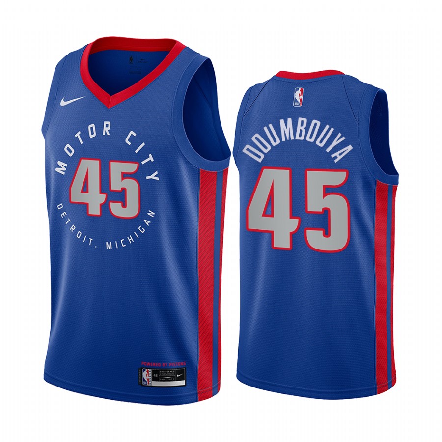 Personalized Pistons #45 Sekou Doumbouya Blue NBA Swingman 2020-21 City Edition Jersey