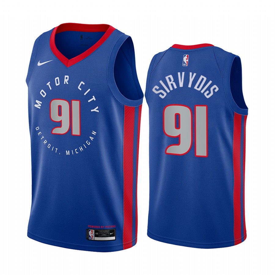 Personalized Pistons #91 Deividas Sirvydis Blue NBA Swingman 2020-21 City Edition Jersey