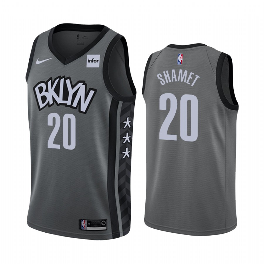 Personalized Nets #20 Landry Shamet Gray NBA Swingman Statement Edition Jersey