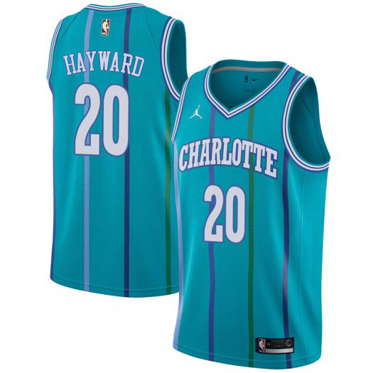 Personalized Hornets #20 Gordon Hayward Aqua NBA Jordan Swingman Hardwood Classics Jersey