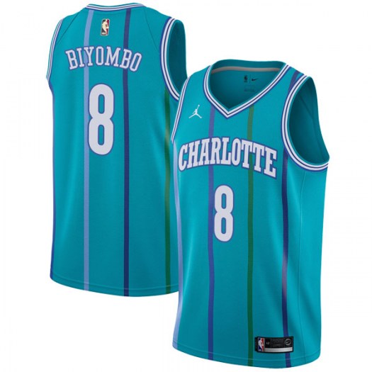 Personalized Hornets #8 Bismack Biyombo Aqua NBA Jordan Swingman Hardwood Classics Jersey