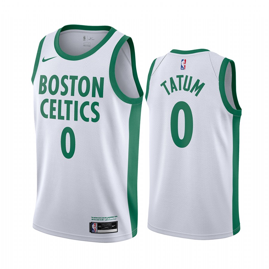 Personalized Celtics #0 Jayson Tatum White NBA Swingman 2020-21 City Edition Jersey