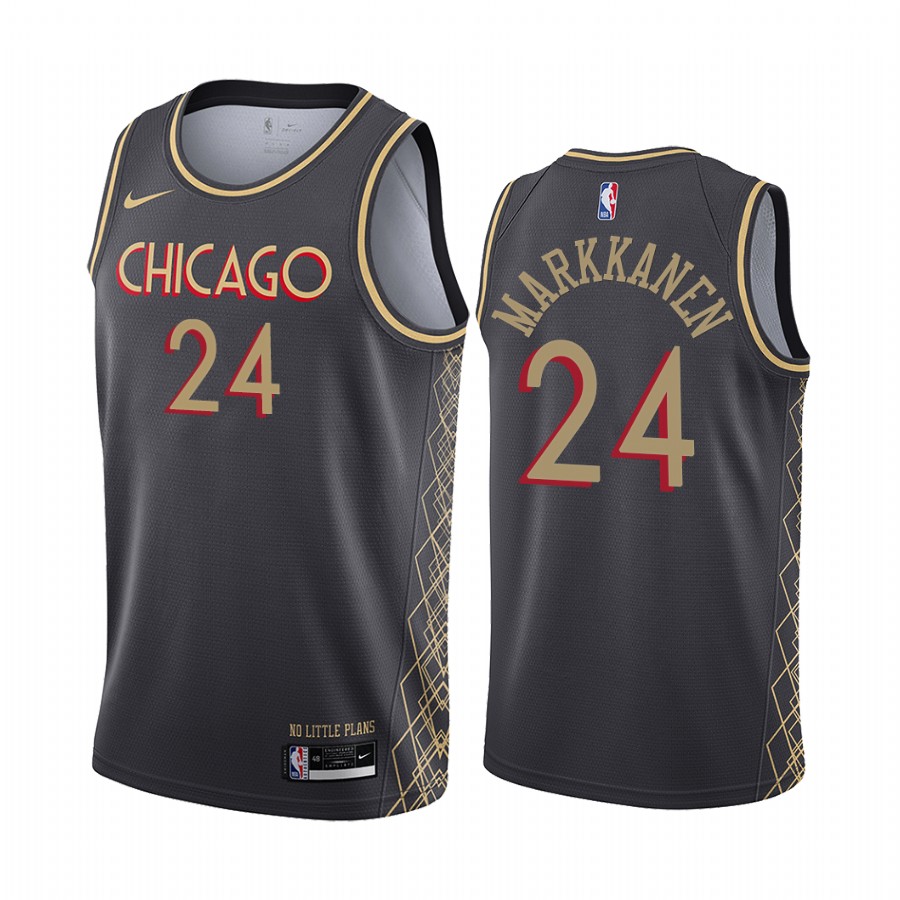 Personalized Bulls #24 Lauri Markkanen Black NBA Swingman 2020-21 City Edition Jersey