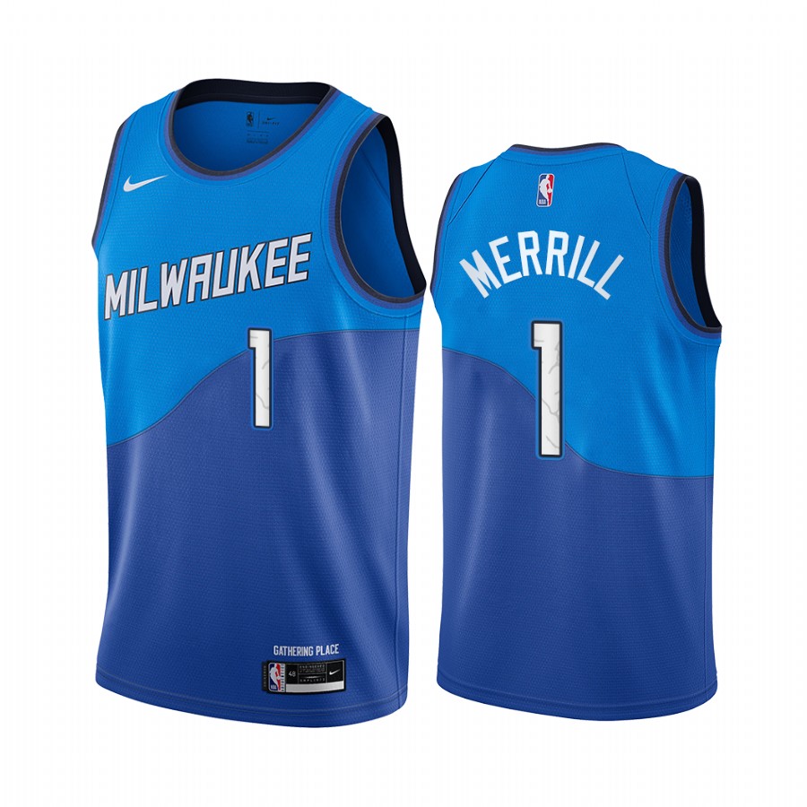 Personalized Bucks #1 Sam Merrill Blue NBA Swingman 2020-21 City Edition Jersey