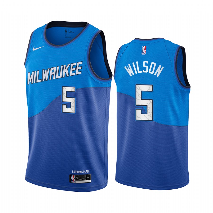 Personalized Bucks #5 D.J. Wilson Blue NBA Swingman 2020-21 City Edition Jersey