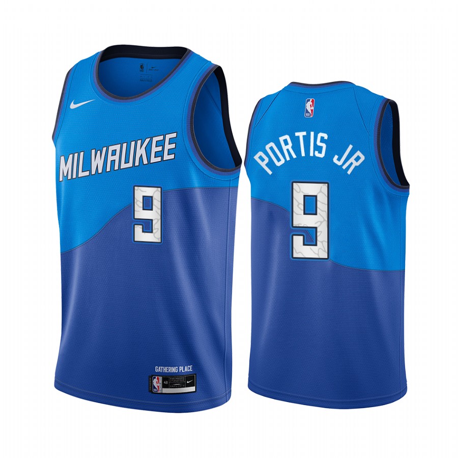 Personalized Bucks #9 Bobby Portis Blue NBA Swingman 2020-21 City Edition Jersey