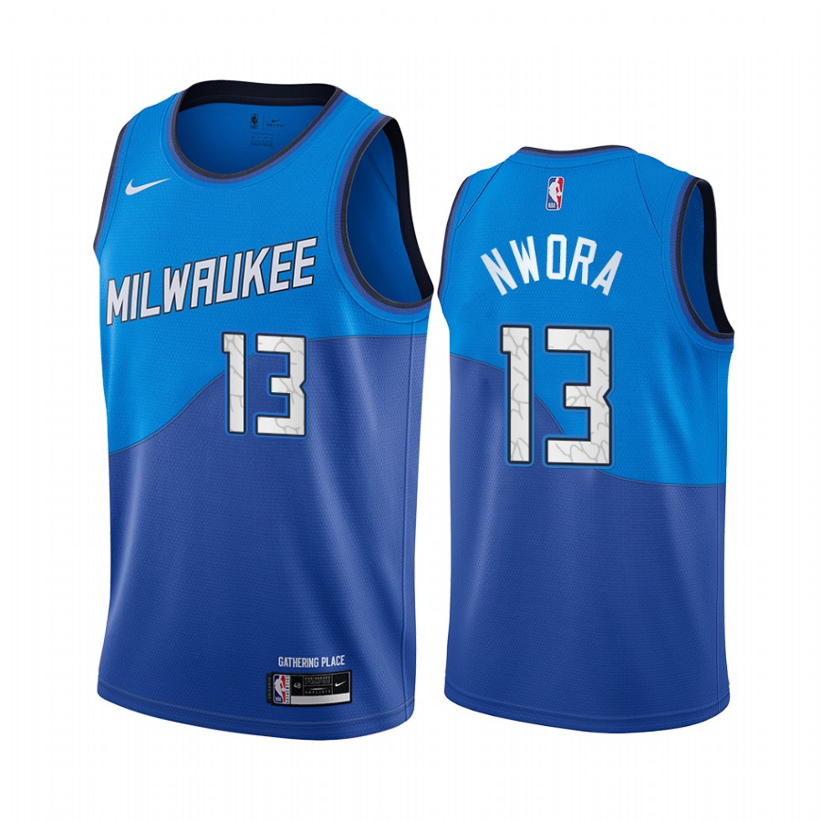 Personalized Bucks #13 Jordan Nwora Blue NBA Swingman 2020-21 City Edition Jersey