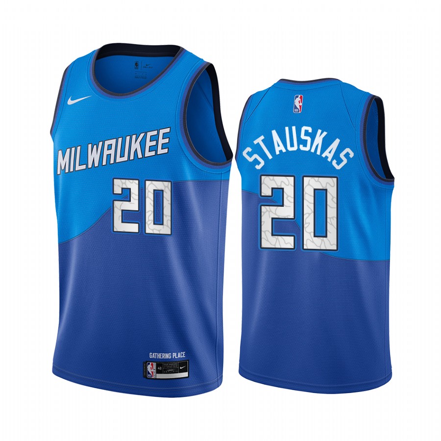Personalized Bucks #20 Nik Stauskas Blue NBA Swingman 2020-21 City Edition Jersey