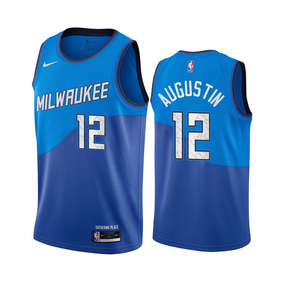 Personalized Bucks #12 D.J. Augustin Blue NBA Swingman 2020-21 City Edition Jersey