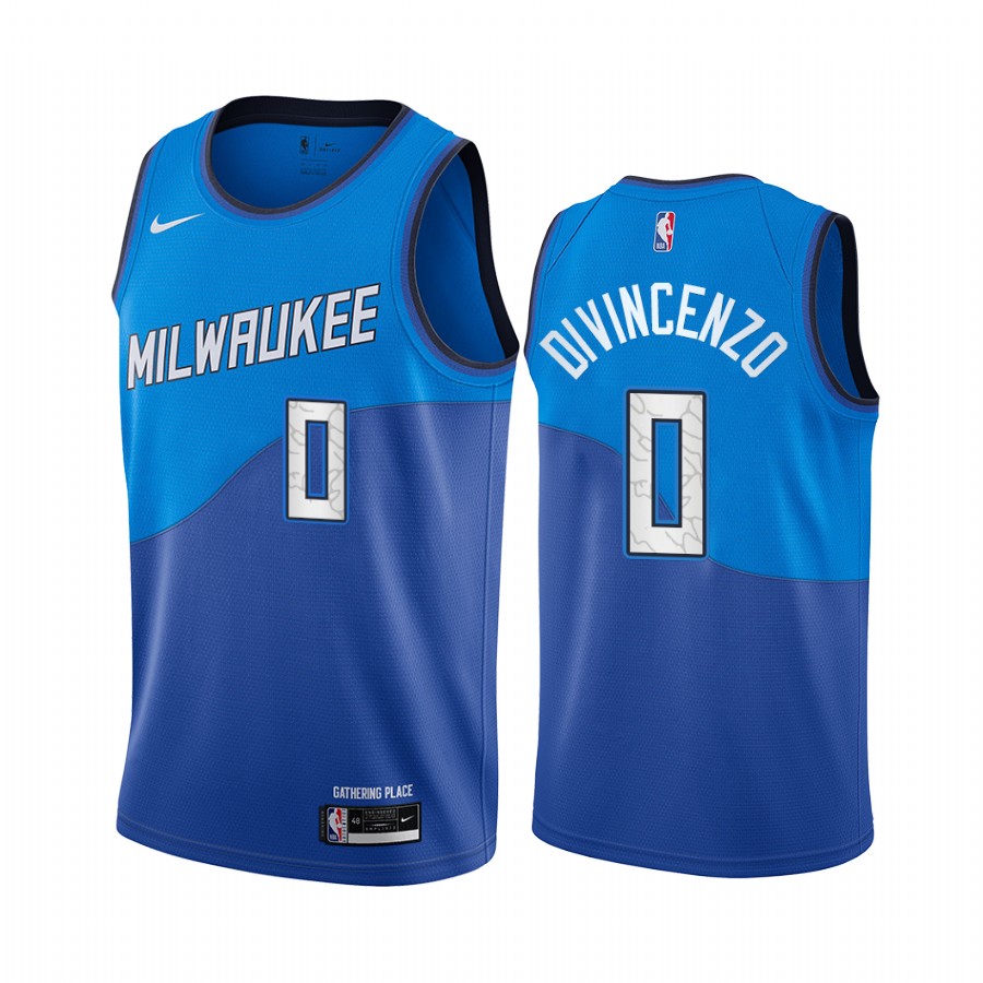 Personalized Bucks #0 Donte Divincenzo Blue NBA Swingman 2020-21 City Edition Jersey