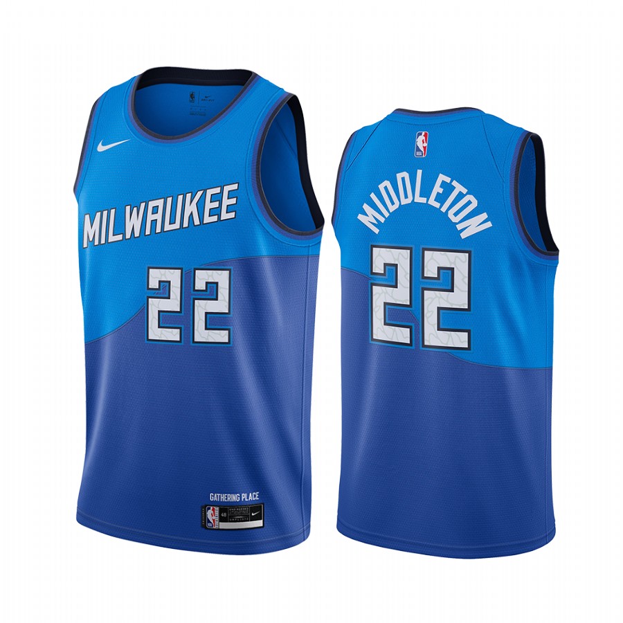 Personalized Bucks #22 Khris Middleton Blue NBA Swingman 2020-21 City Edition Jersey