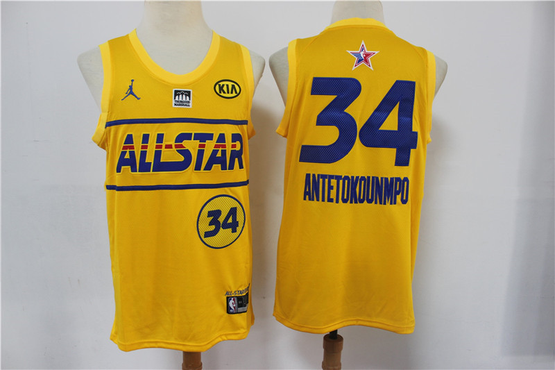 Personalized bucks 34 Giannis Antetokounmpo 2021 All Star Game Yellow Swingman Jersey