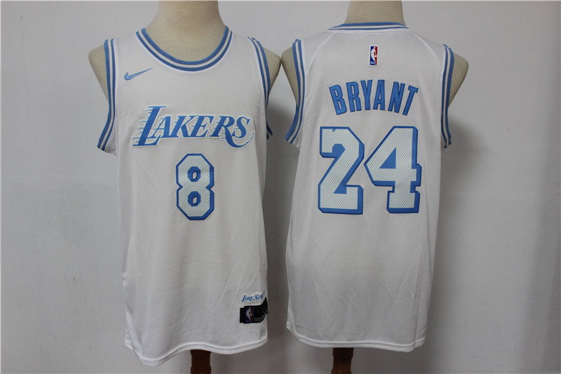 Personalized Lakers 8 & 24 Kobe Bryant White 2020-21 City Edition Swingman Jersey