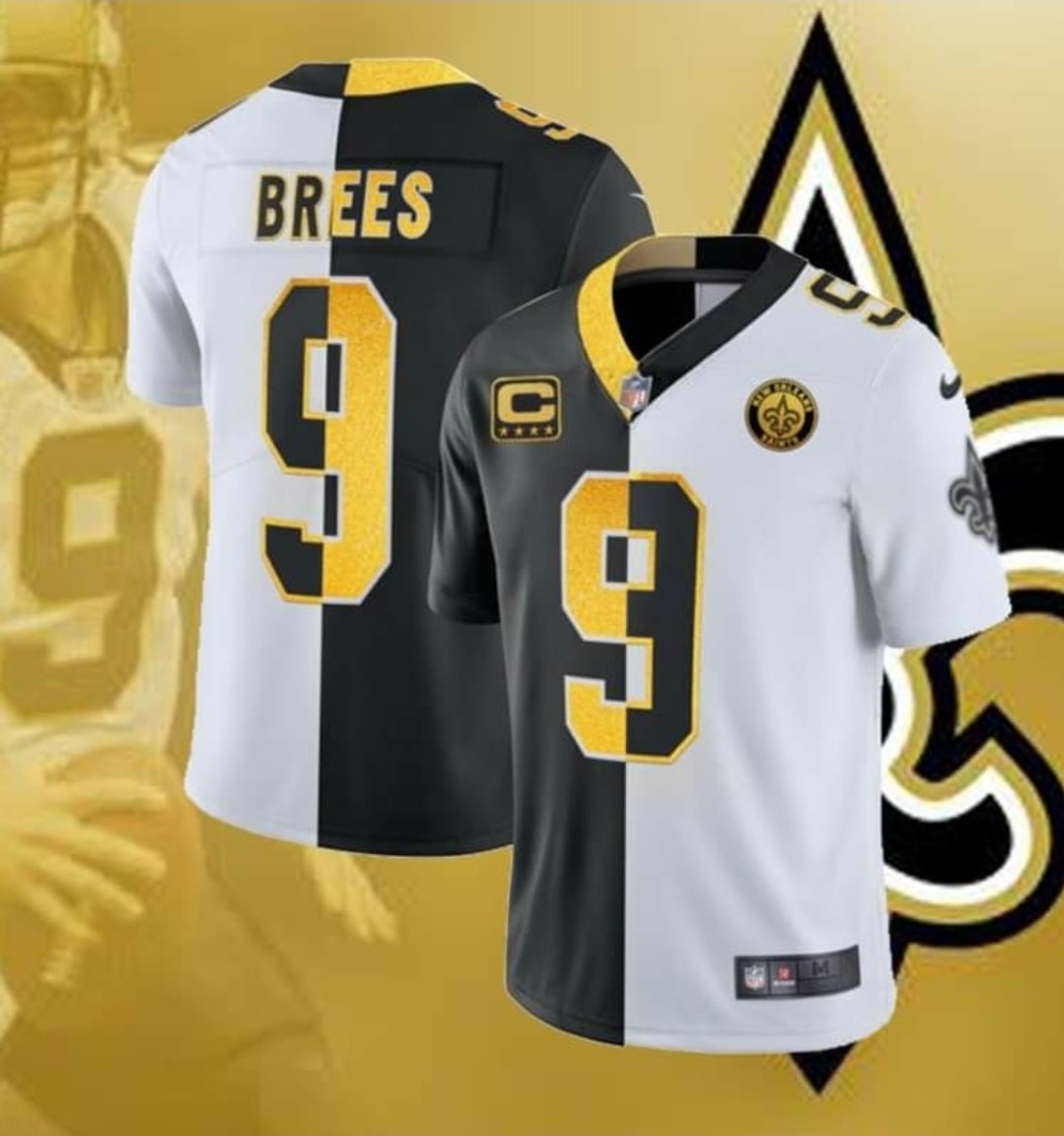 Personalized Saints Split #9 Brees White-Black Limited Jersey