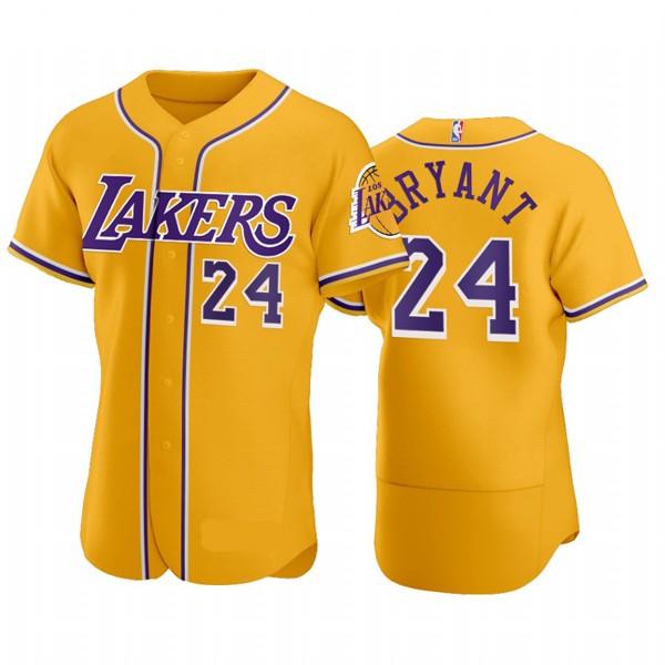 Personalized Los Angeles Lakers #24 Kobe Bryant Gold Baseball Style Flexbase Jersey