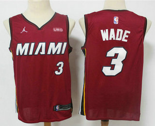 Personalized Men’s Miami Heat #3 Dwyane Wade Red 2020 Brand Jordan Swingman Stitched NBA Jersey With The NEW Sponsor Logo