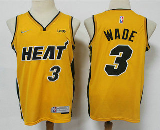 Personalized Men’s Miami Heat #3 Dwyane Wade Yellow Swingman 2021 Earned Edition Stitched Jersey With NEW Sponsor Logo