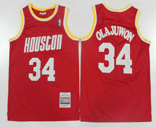 Personalized Men’s Houston Rockets #34 Hakeem Olajuwon 1993-94 Red Hardwood Classics Soul Swingman Throwback Jersey