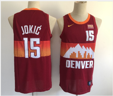 Personalized Men’s Denver Nuggets #15 Nikola Jokic Red 2021 City Edition NBA Swingman Jersey With The Sponsor Logo
