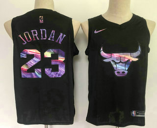 Personalized Men’s Chicago Bulls #23 Michael Jordan Black Iridescent 2021 Swingman Stitched Jersey