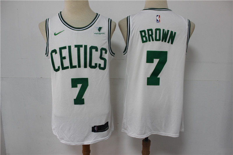 Personalized Men’s Boston Celtics #7 Jaylen Brown White 2021 Swingman Stitched NBA Jersey With NEW Sponsor Logo
