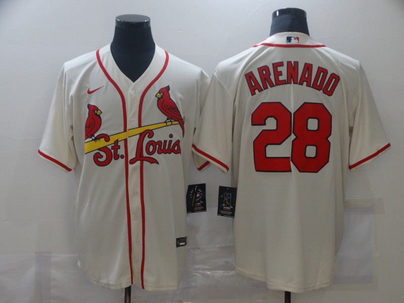 Personalized Men’s St. Louis Cardinals #28 Nolan Arenado Cream Stitched MLB Cool Base Jersey