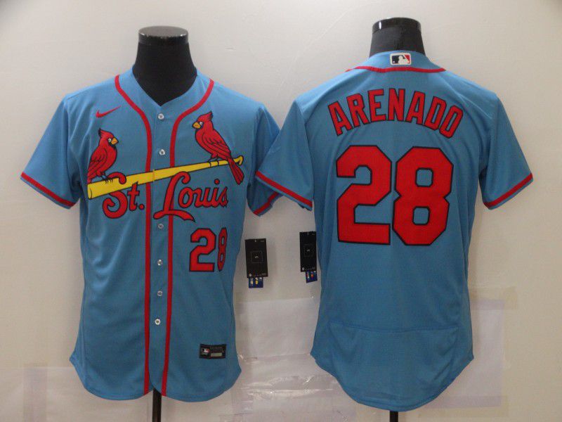 Personalized Men’s St. Louis Cardinals #28 Nolan Arenado Light Blue Stitched MLB Flex Base Jersey