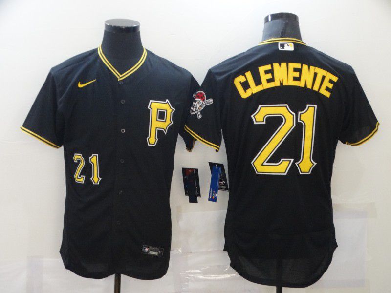 Personalized Men’s Pittsburgh Pirates #21 Roberto Clemente Black Stitched MLB Flex Base Jersey