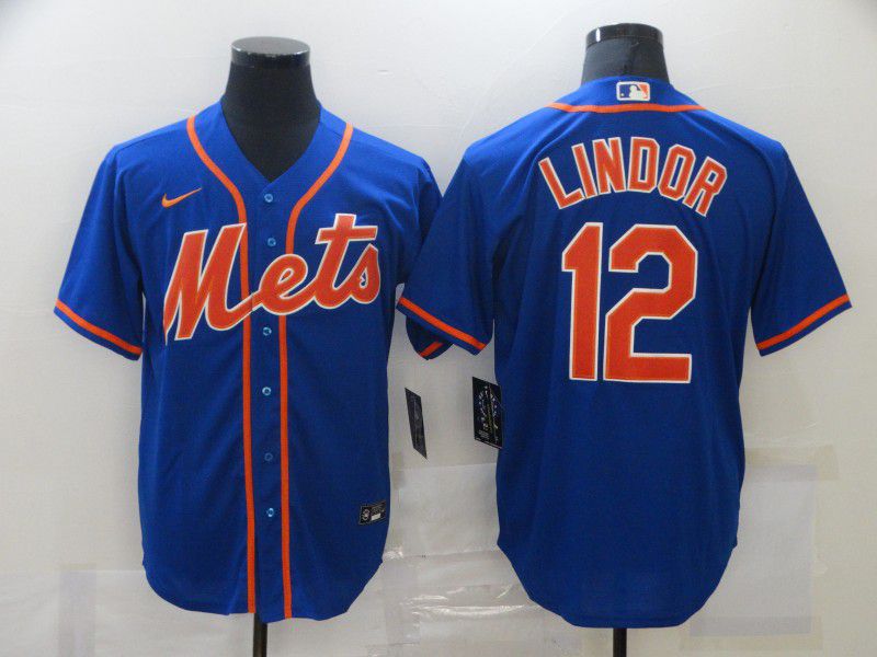 Personalized Men’s New York Mets #12 Francisco Lindor Blue Stitched MLB Cool Base Jersey
