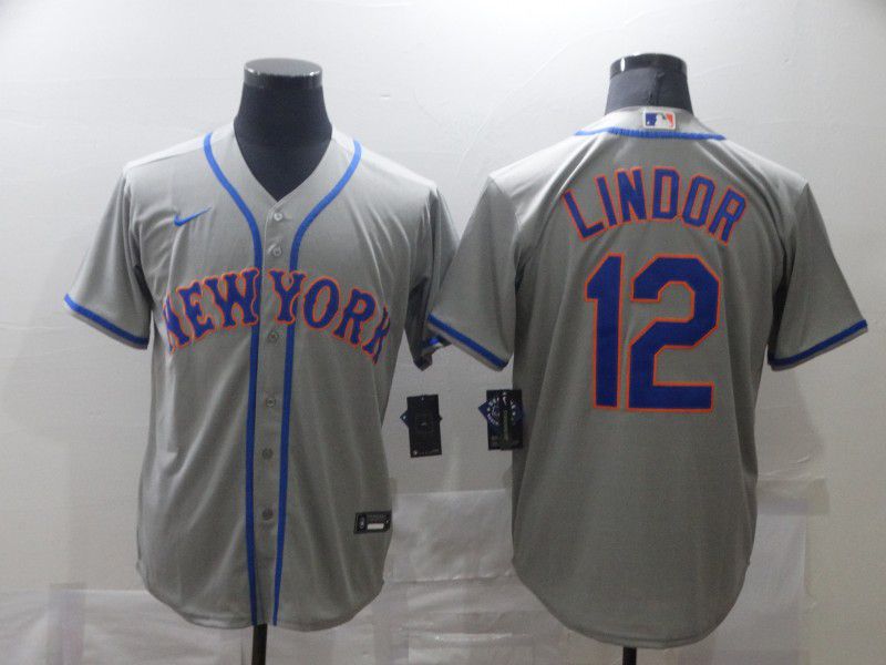 Personalized Men’s New York Mets #12 Francisco Lindor Grey Stitched MLB Cool Base Jersey