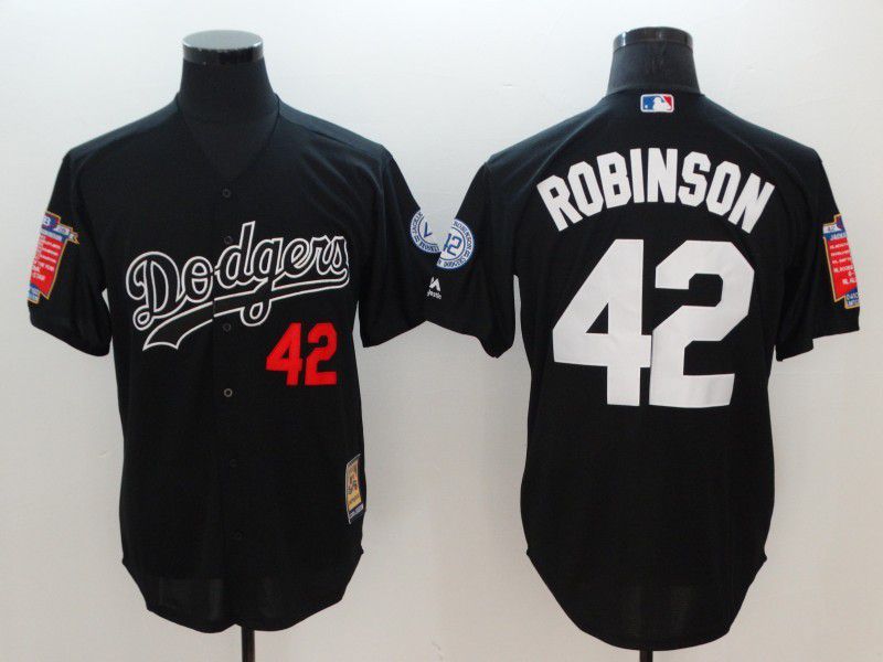 Personalized Men Los Angeles Dodgers 42 Robinson Black Throwback MLB Jerseys